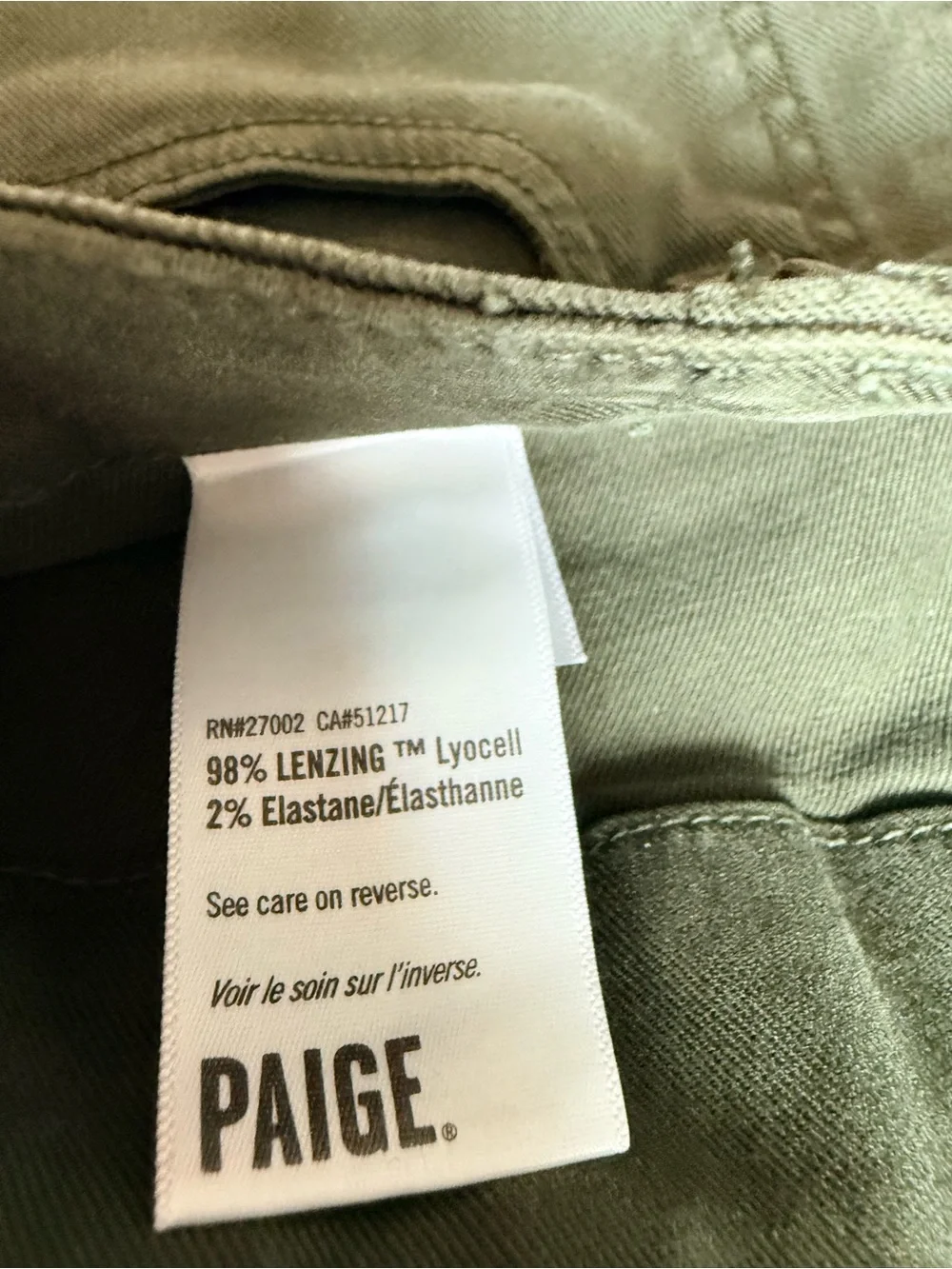 PAIGE women’s Olive Utility Pants
